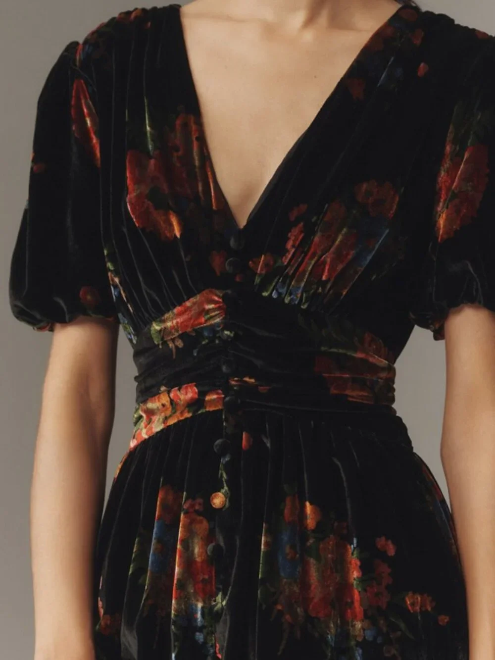 NWT The Katerina Button-Front Dress: Black Floral Velvet Edition - Picture 3 of 4